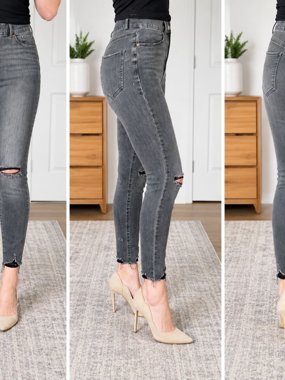 EXPRESS Jeans Washed Charcoal Distressed High-Rise Skinny Jeans